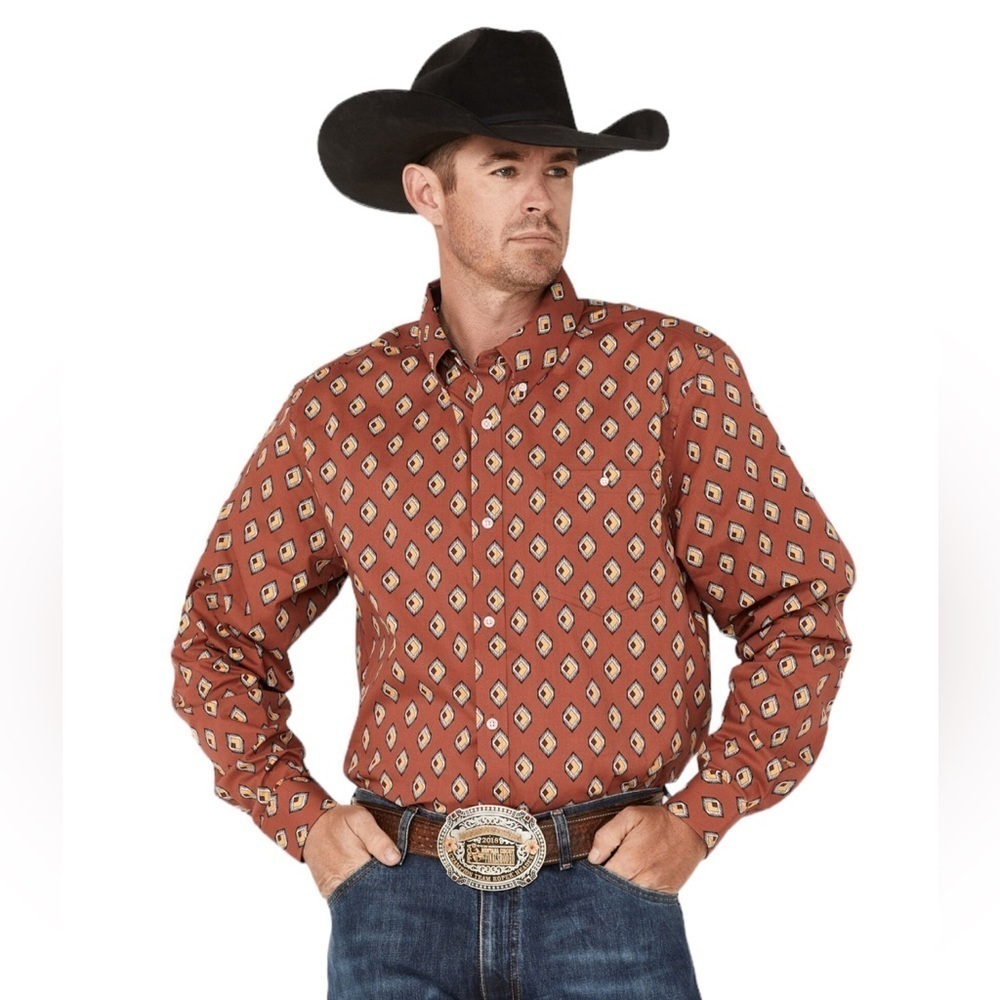 Rank 45 Men’s Caballo Geo Print Long Sleeve Button Down Western Shirt Size L